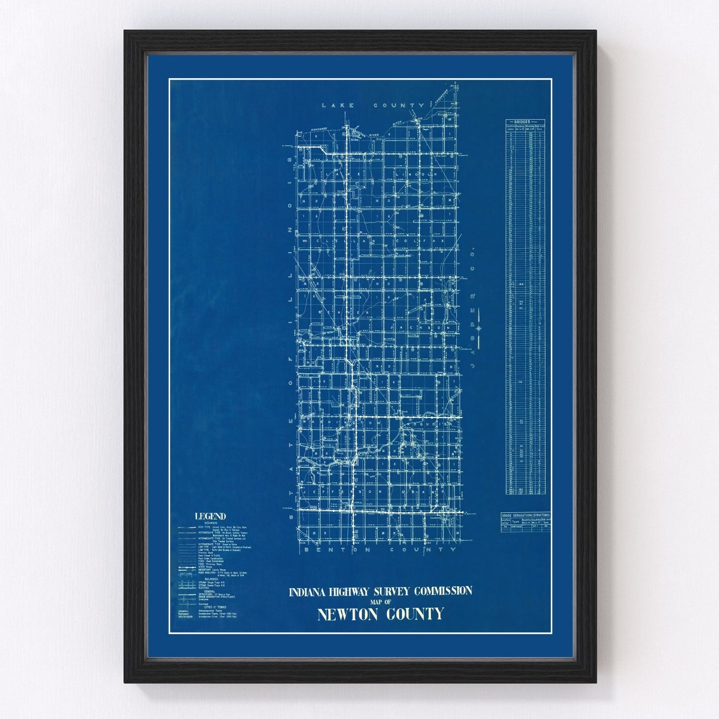 Vintage Map of Newton County, Indiana 1936