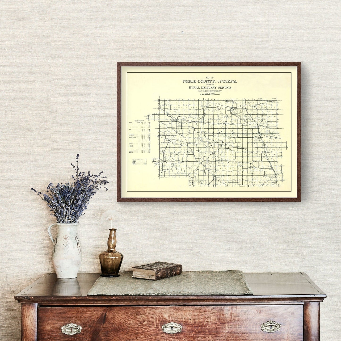 Vintage Map of Noble County, Indiana 1909