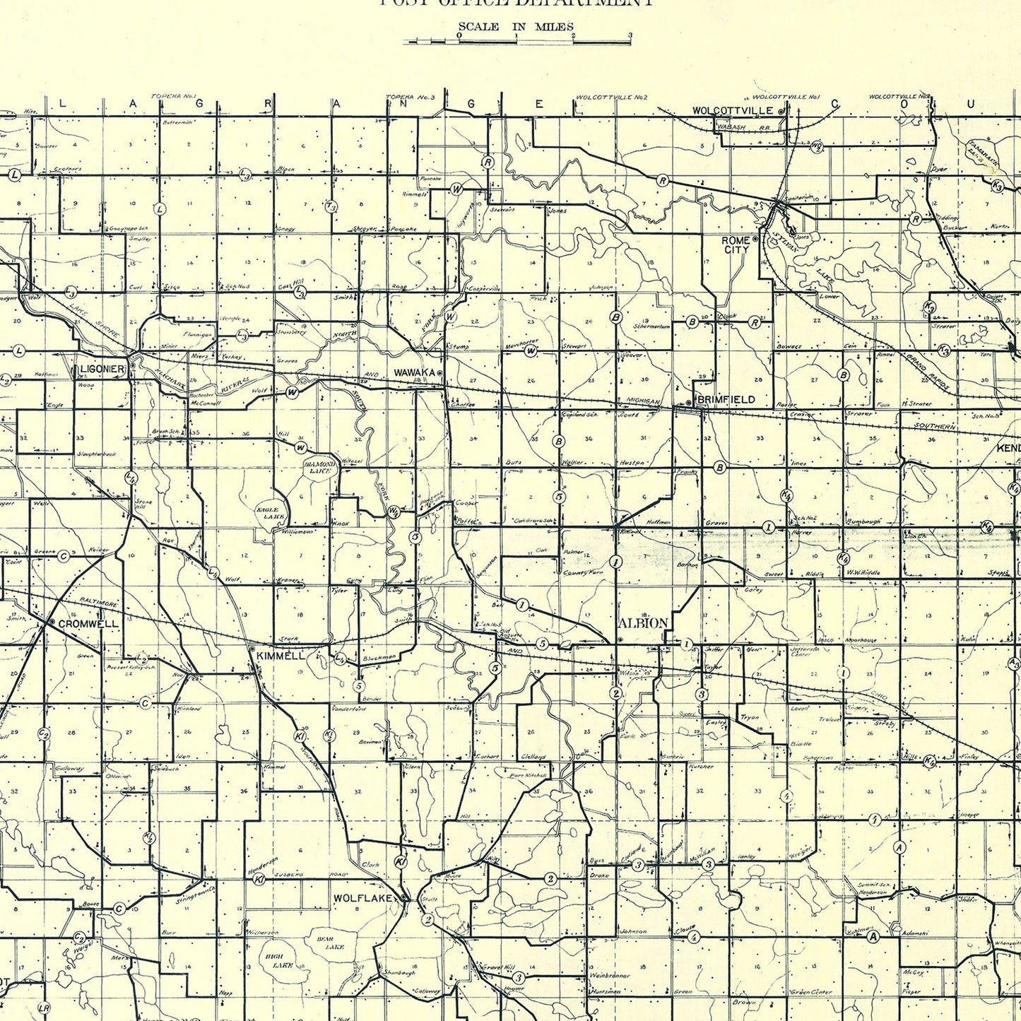 Vintage Map of Noble County, Indiana 1909