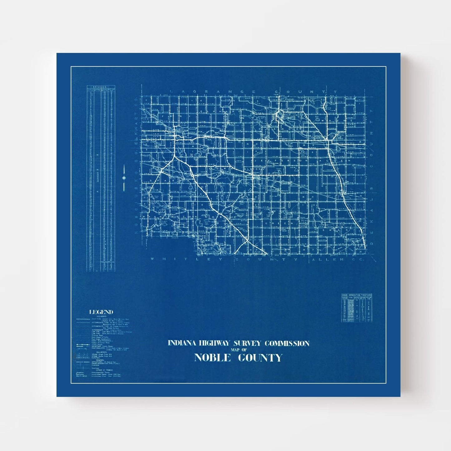 Vintage Map of Noble County, Indiana 1936