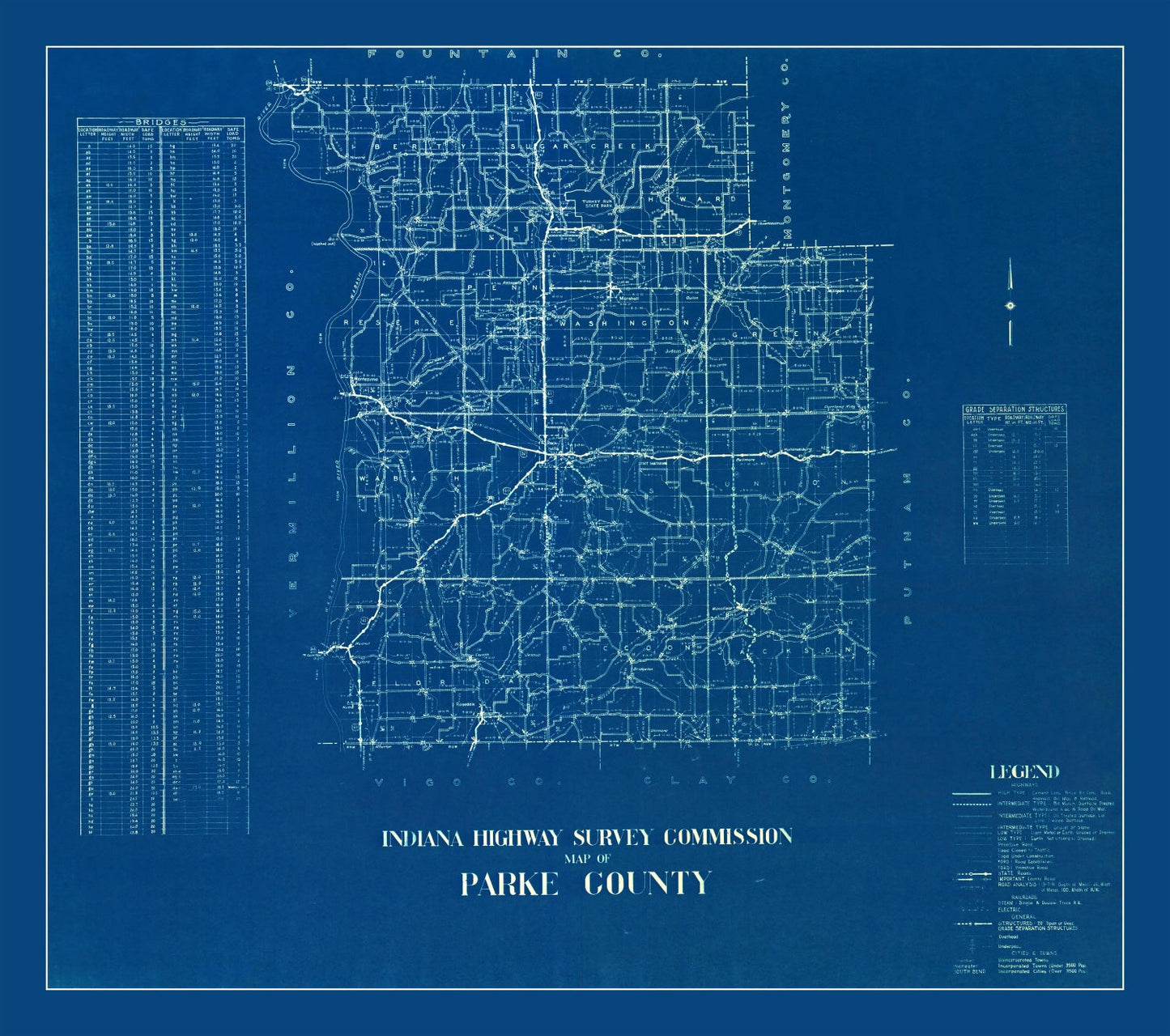 Vintage Map of Parke County, Indiana 1936