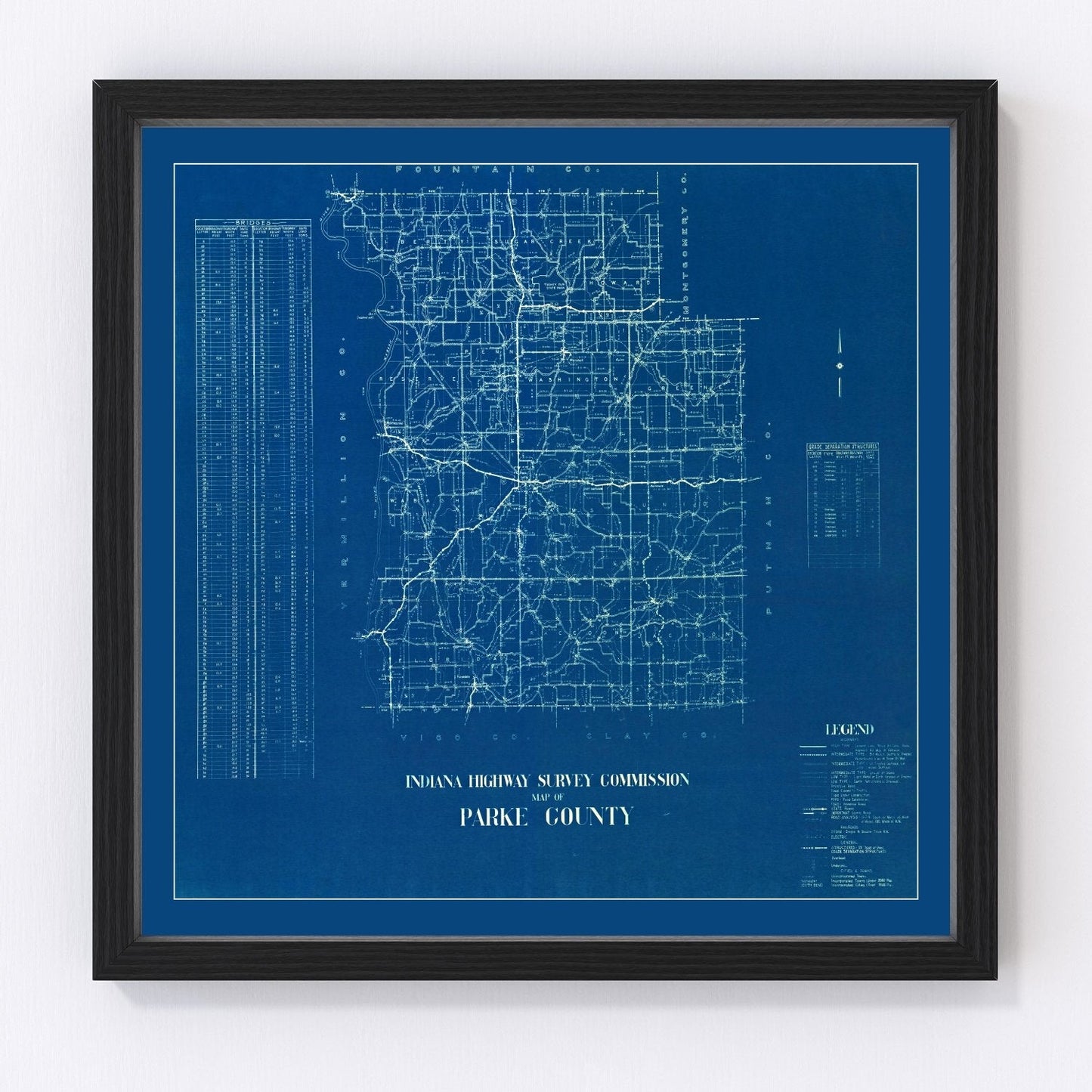 Vintage Map of Parke County, Indiana 1936