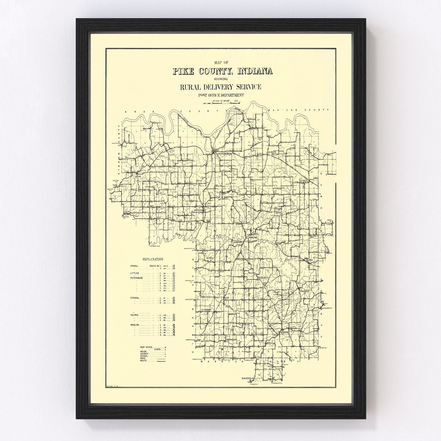 Vintage Map of Pike County, Indiana 1910