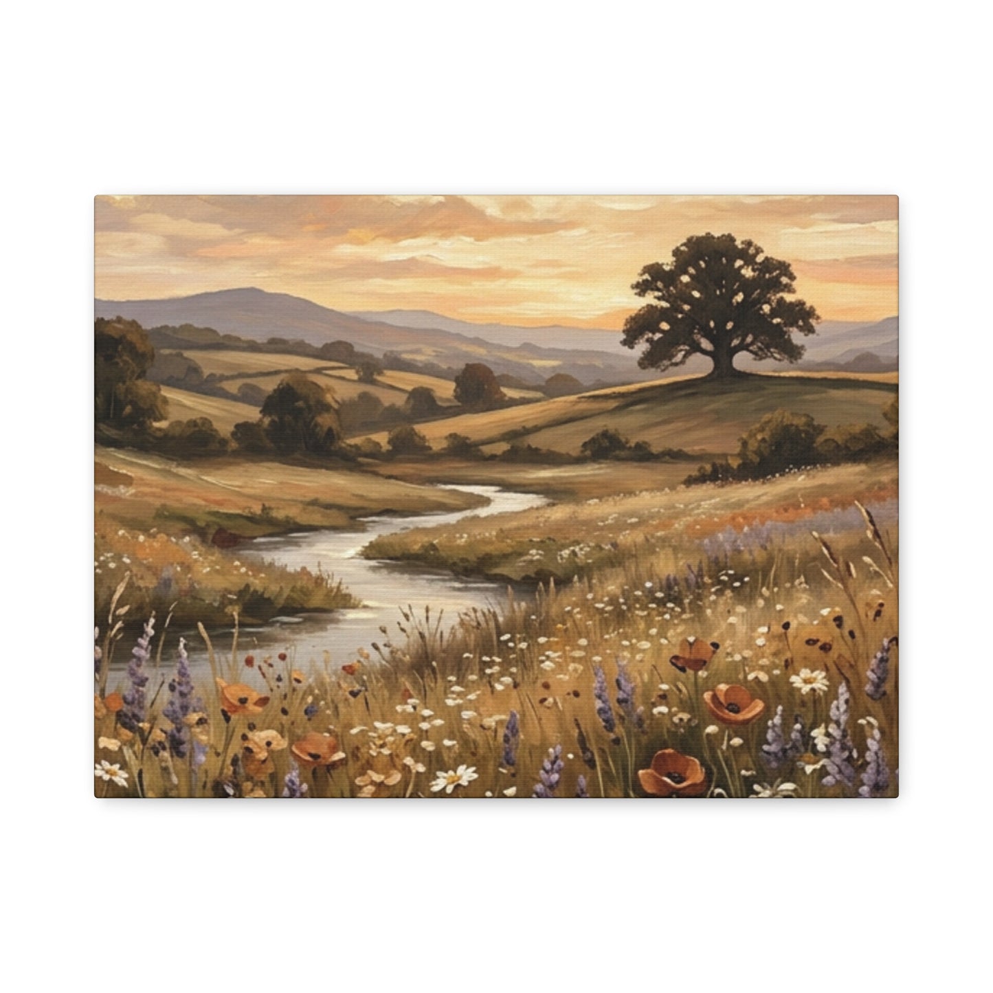 Golden Meadow River Canvas Wall Art — Stretched Matte Print