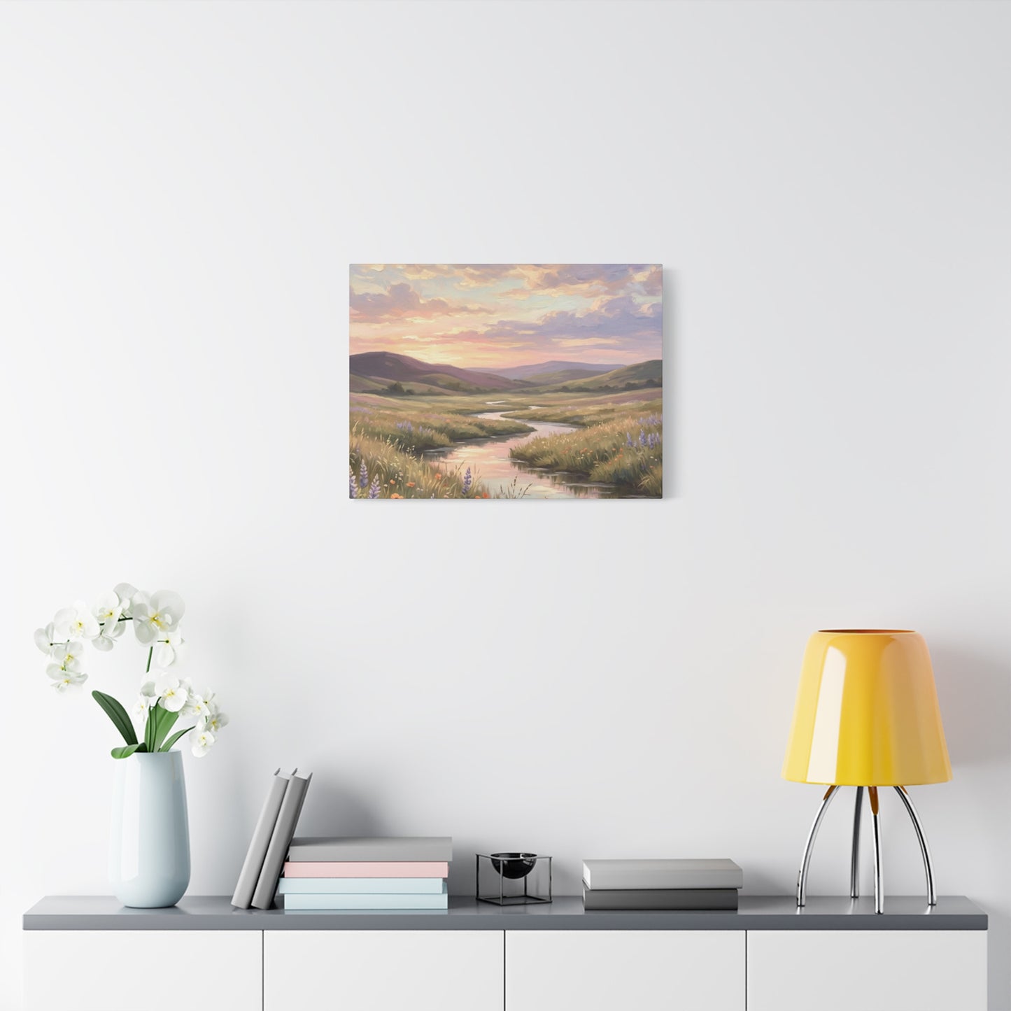 Sunset Meadow Canvas Wall Art - Stretched Matte Landscape Print