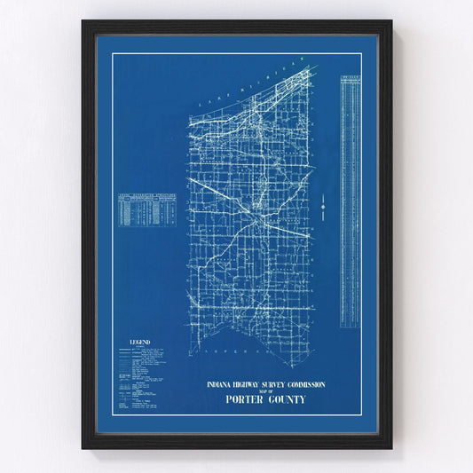 Vintage Map of Porter County, Indiana 1936
