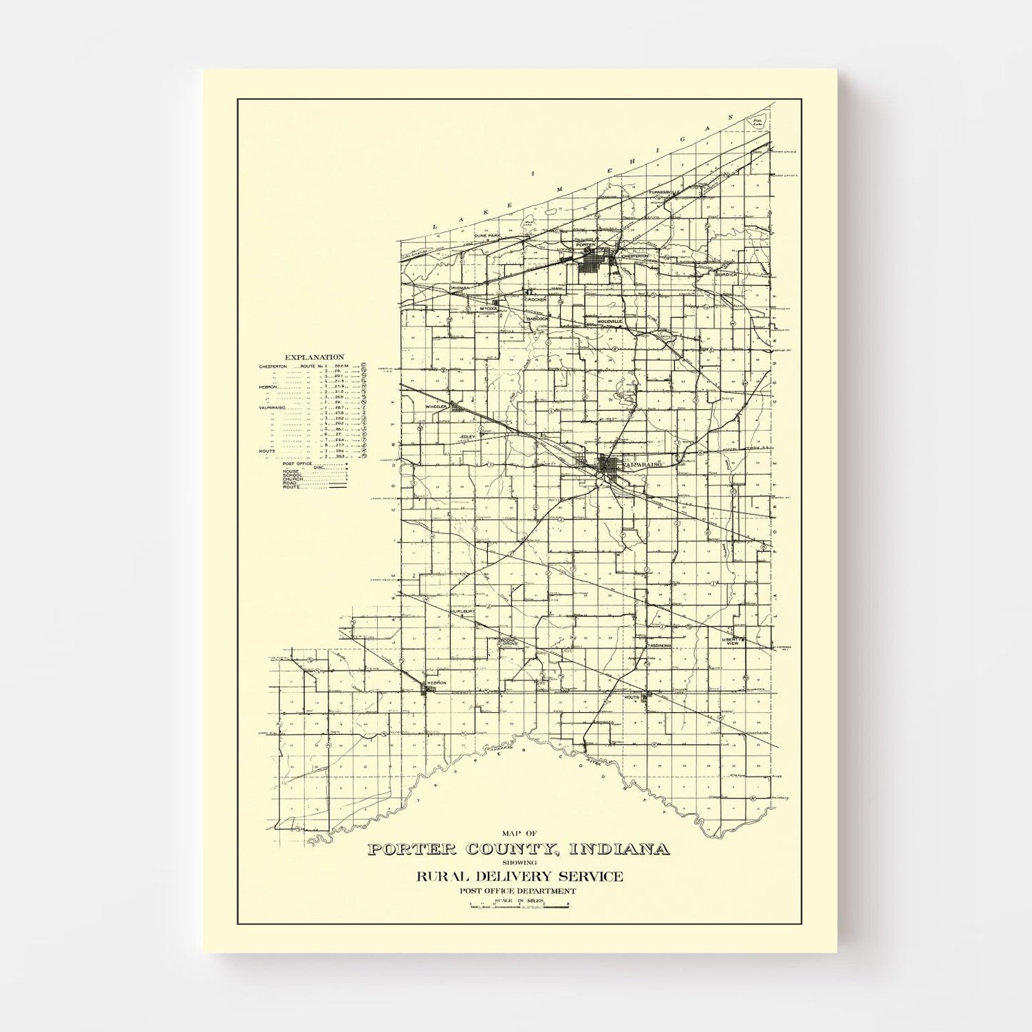 Vintage Map of Porter County, Indiana 1911