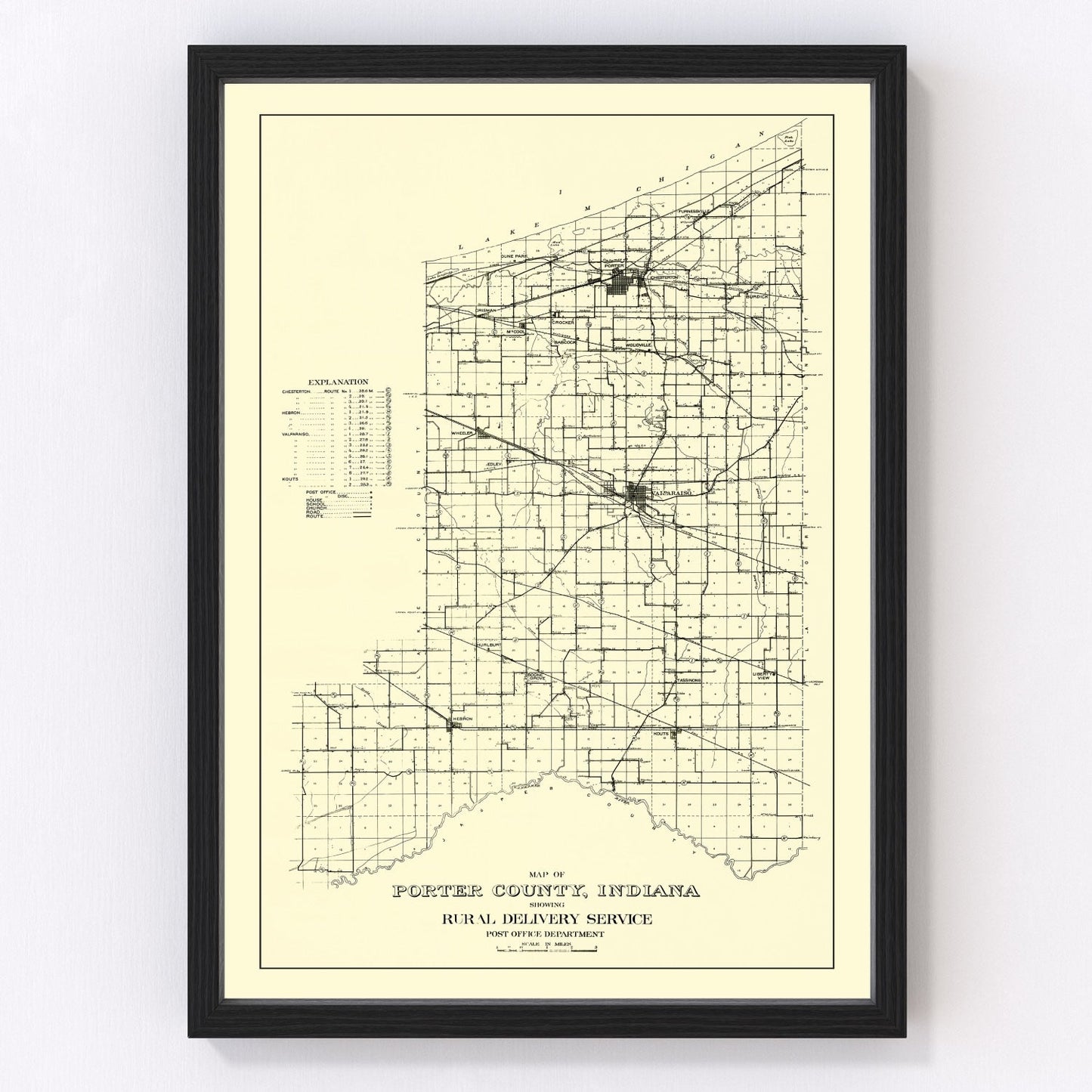 Vintage Map of Porter County, Indiana 1911