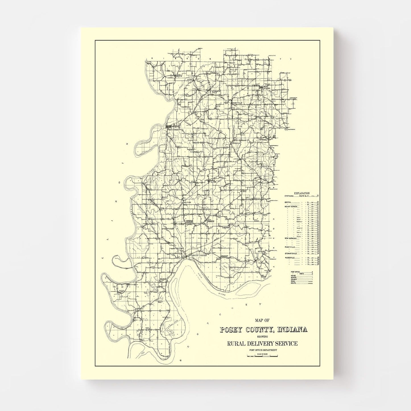 Vintage Map of Posey County, Indiana 1909