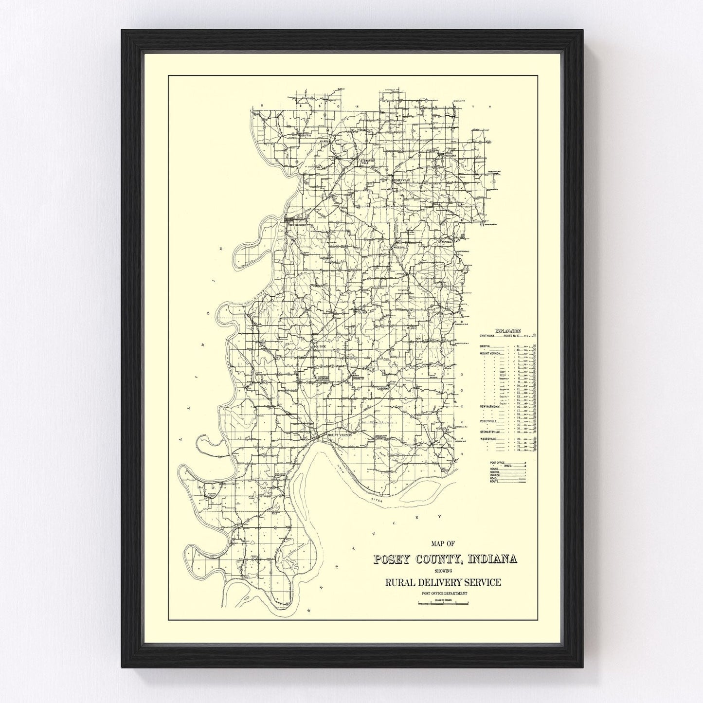 Vintage Map of Posey County, Indiana 1909