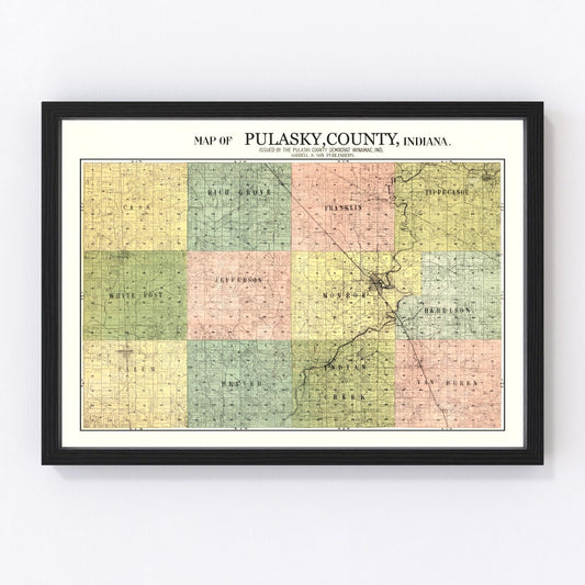 Vintage Map of Pulaski County, Indiana 1911