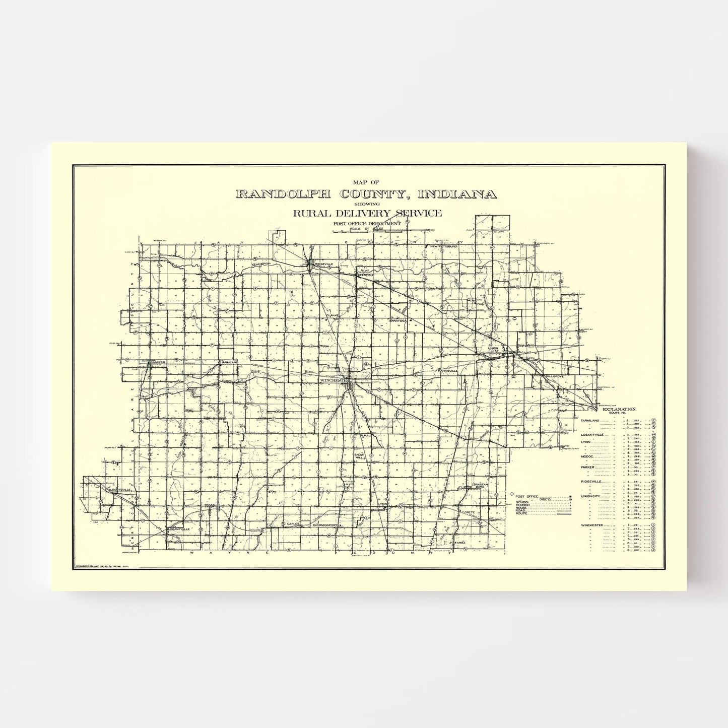 Vintage Map of Randolph County, Indiana 1910