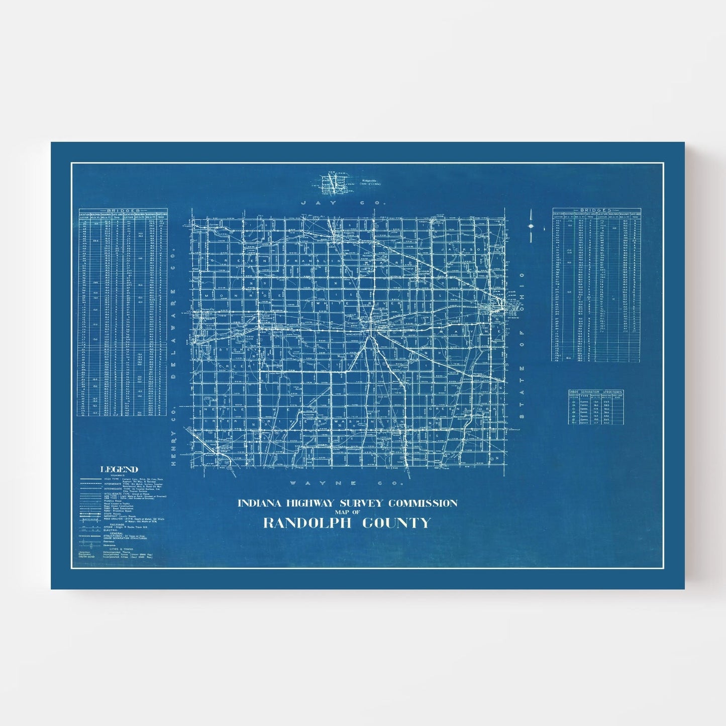 Vintage Map of Randolph County, Indiana 1936
