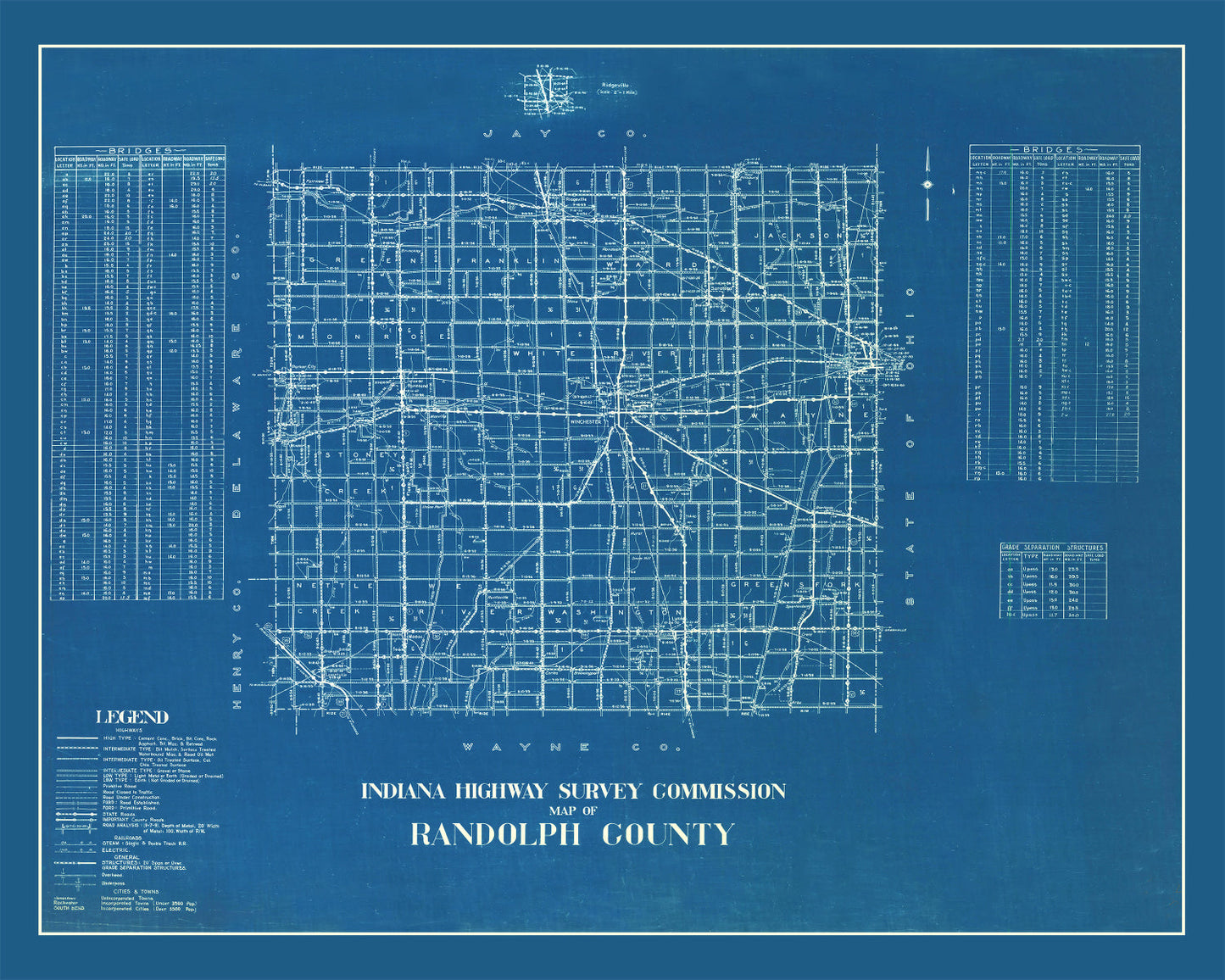 Vintage Map of Randolph County, Indiana 1936