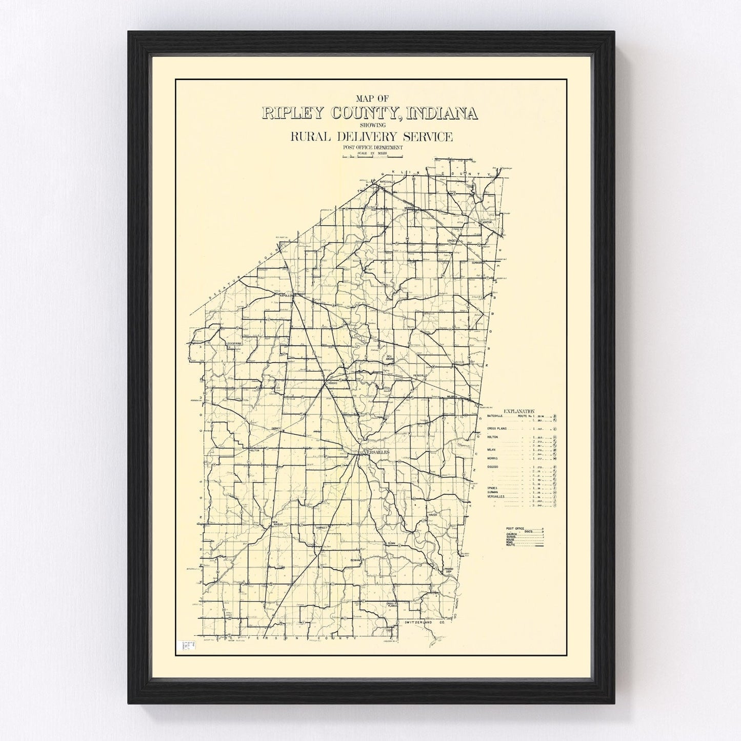 Vintage Map of Ripley County, Indiana 1909