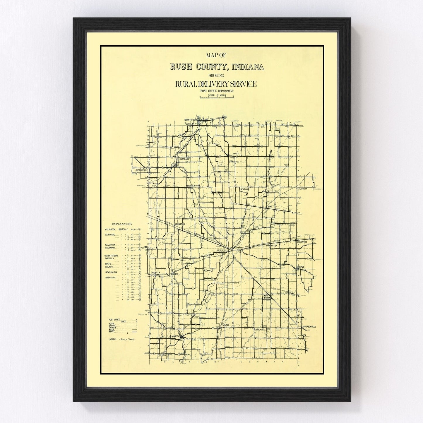 Vintage Map of Rush County, Indiana 1909