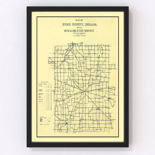 Vintage Map of Rush County, Indiana 1909