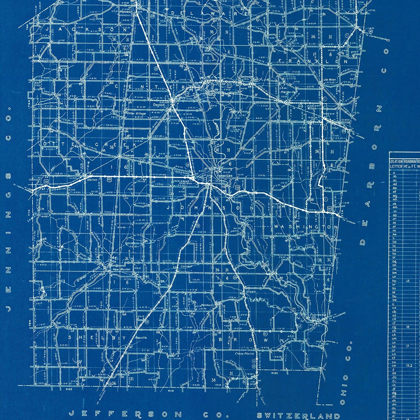 Vintage Map of Ripley County, Indiana 1936