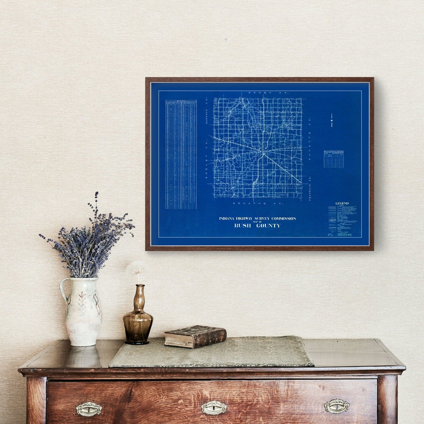 Vintage Map of Rush County, Indiana 1936