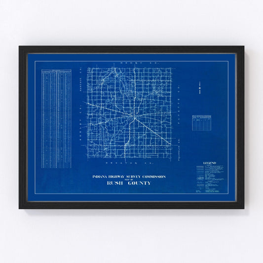 Vintage Map of Rush County, Indiana 1936