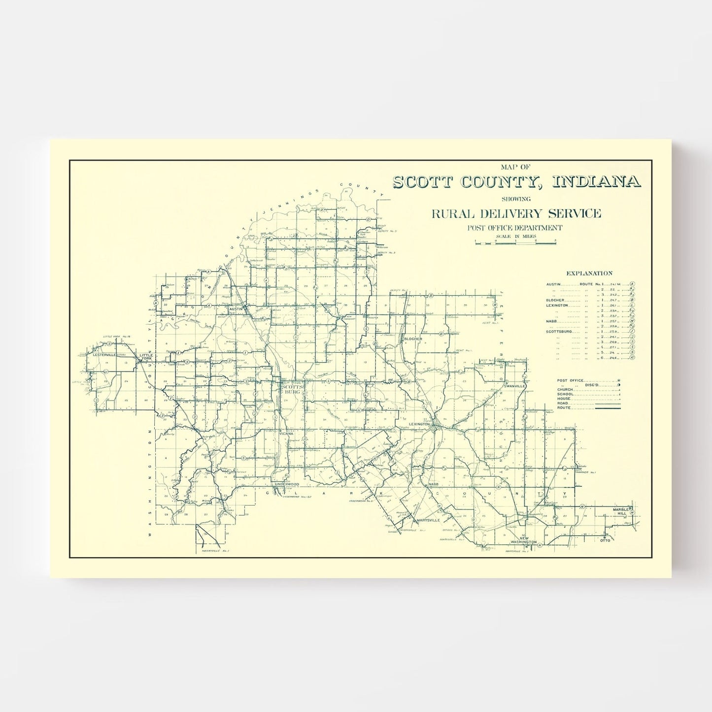 Vintage Map of Scott County, Indiana 1910
