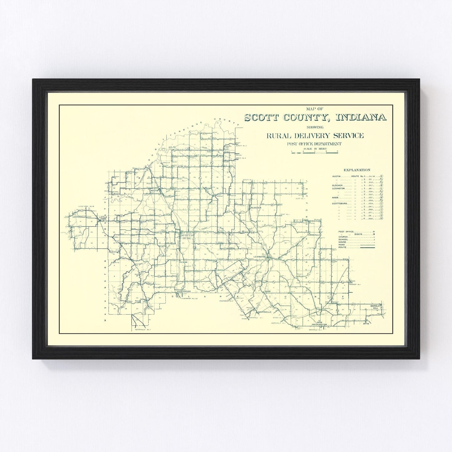 Vintage Map of Scott County, Indiana 1910