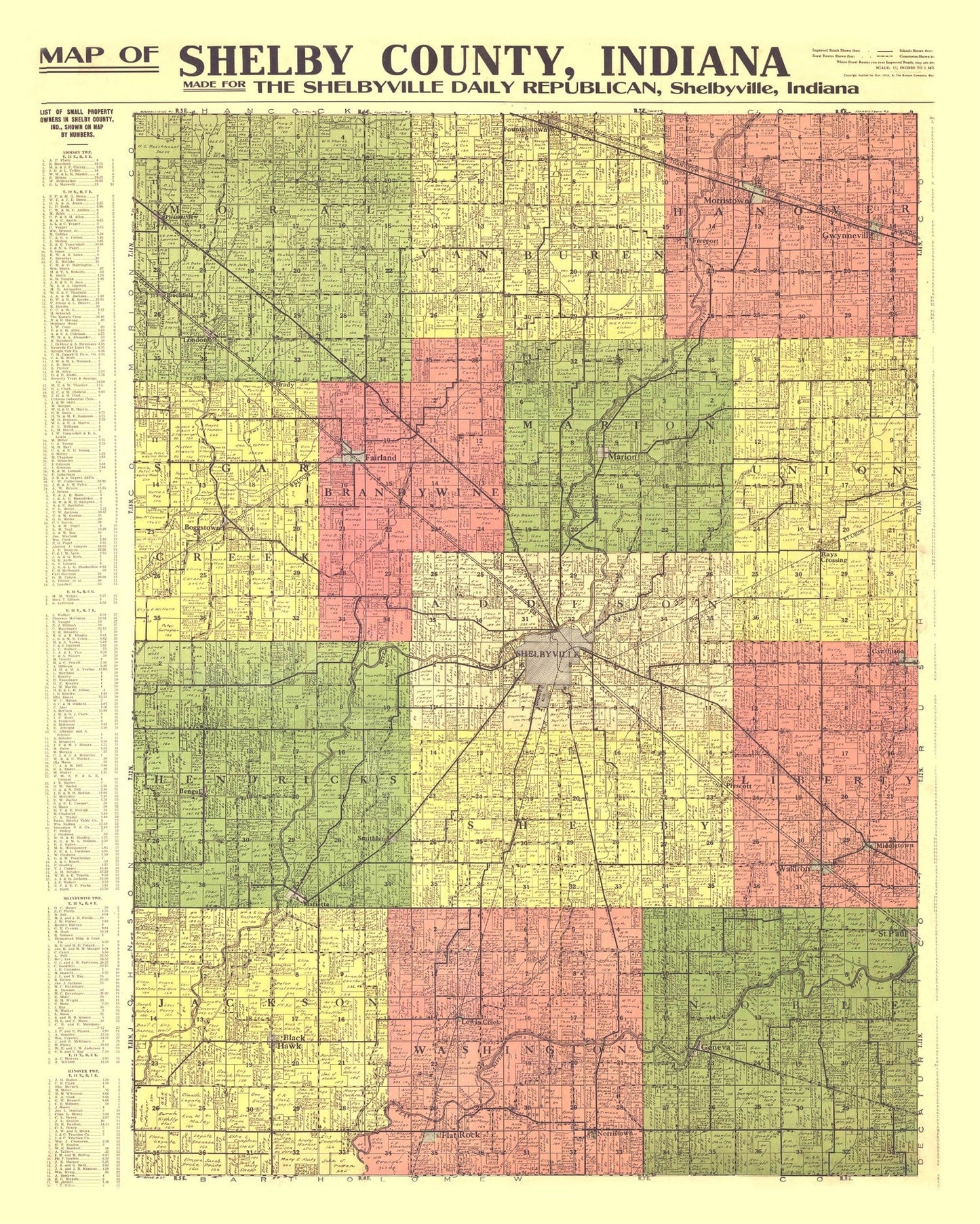 Vintage Map of Shelby County, Indiana 1916