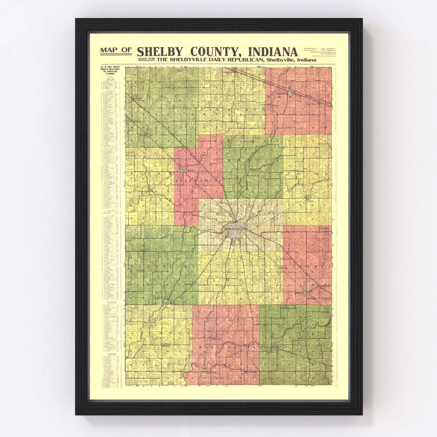 Vintage Map of Shelby County, Indiana 1916