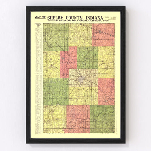 Vintage Map of Shelby County, Indiana 1916