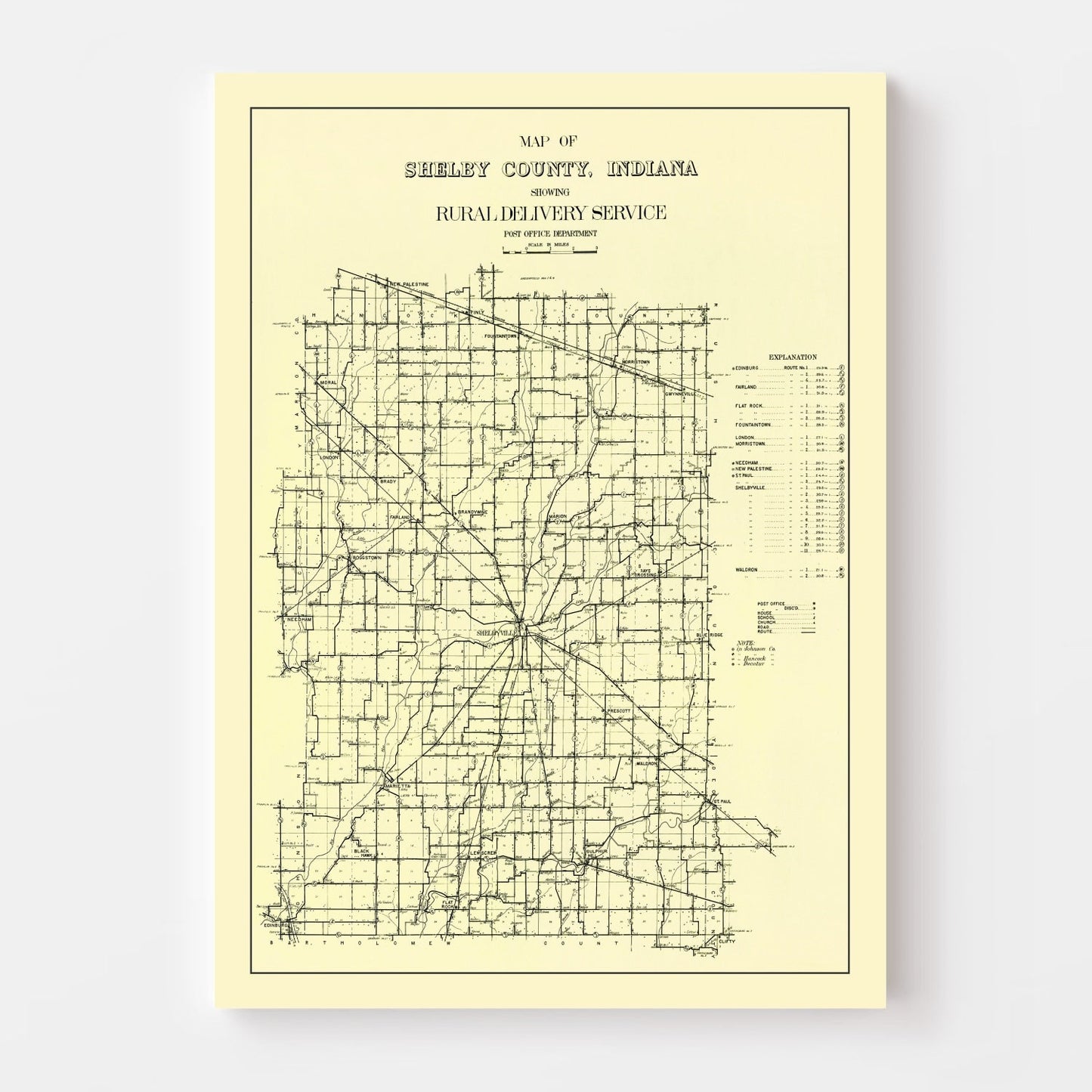 Vintage Map of Shelby County, Indiana 1909