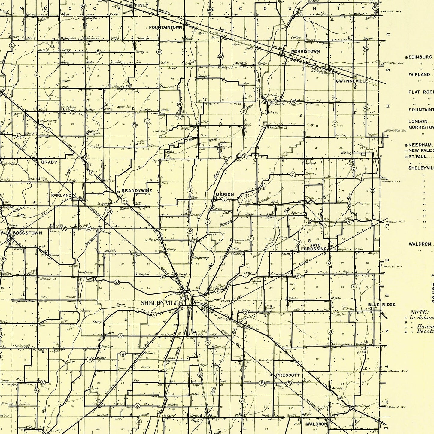 Vintage Map of Shelby County, Indiana 1909