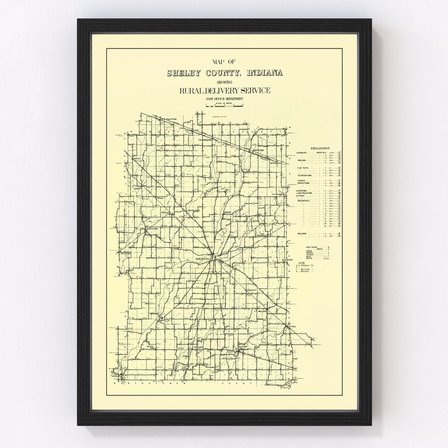 Vintage Map of Shelby County, Indiana 1909