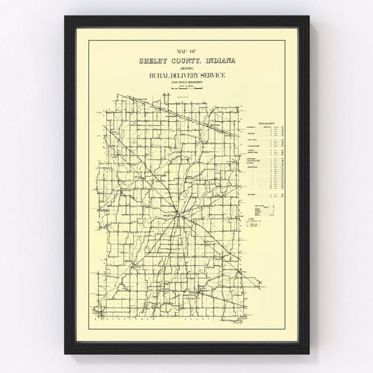 Vintage Map of Shelby County, Indiana 1909