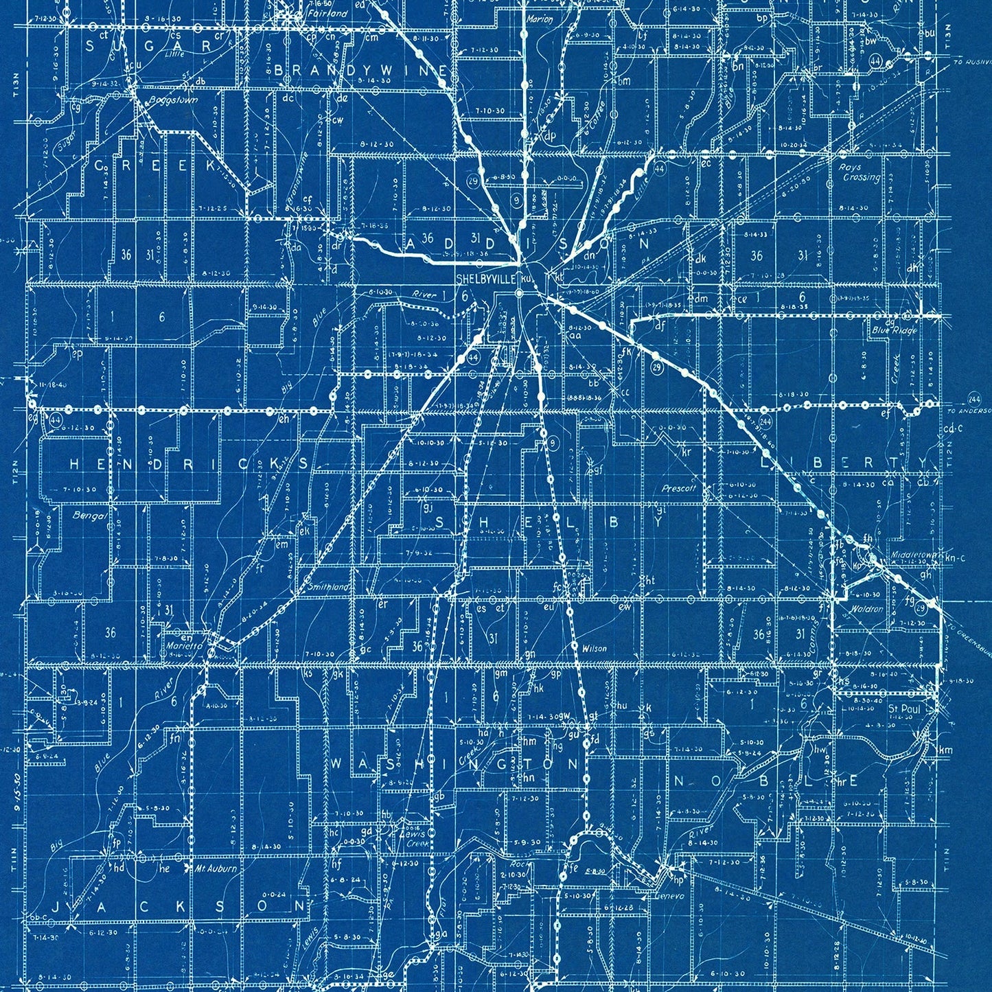 Vintage Map of Shelby County, Indiana 1936