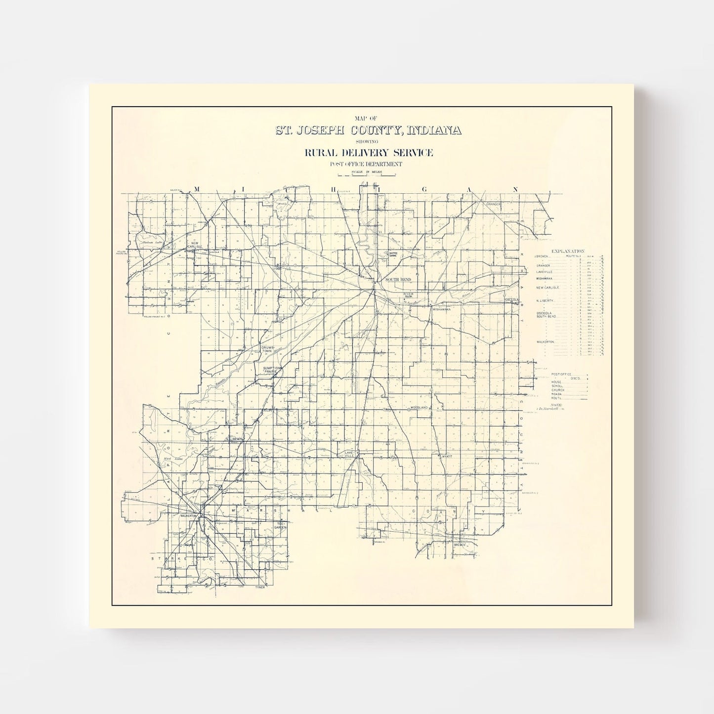 Vintage Map of St. Joseph County, Indiana 1910