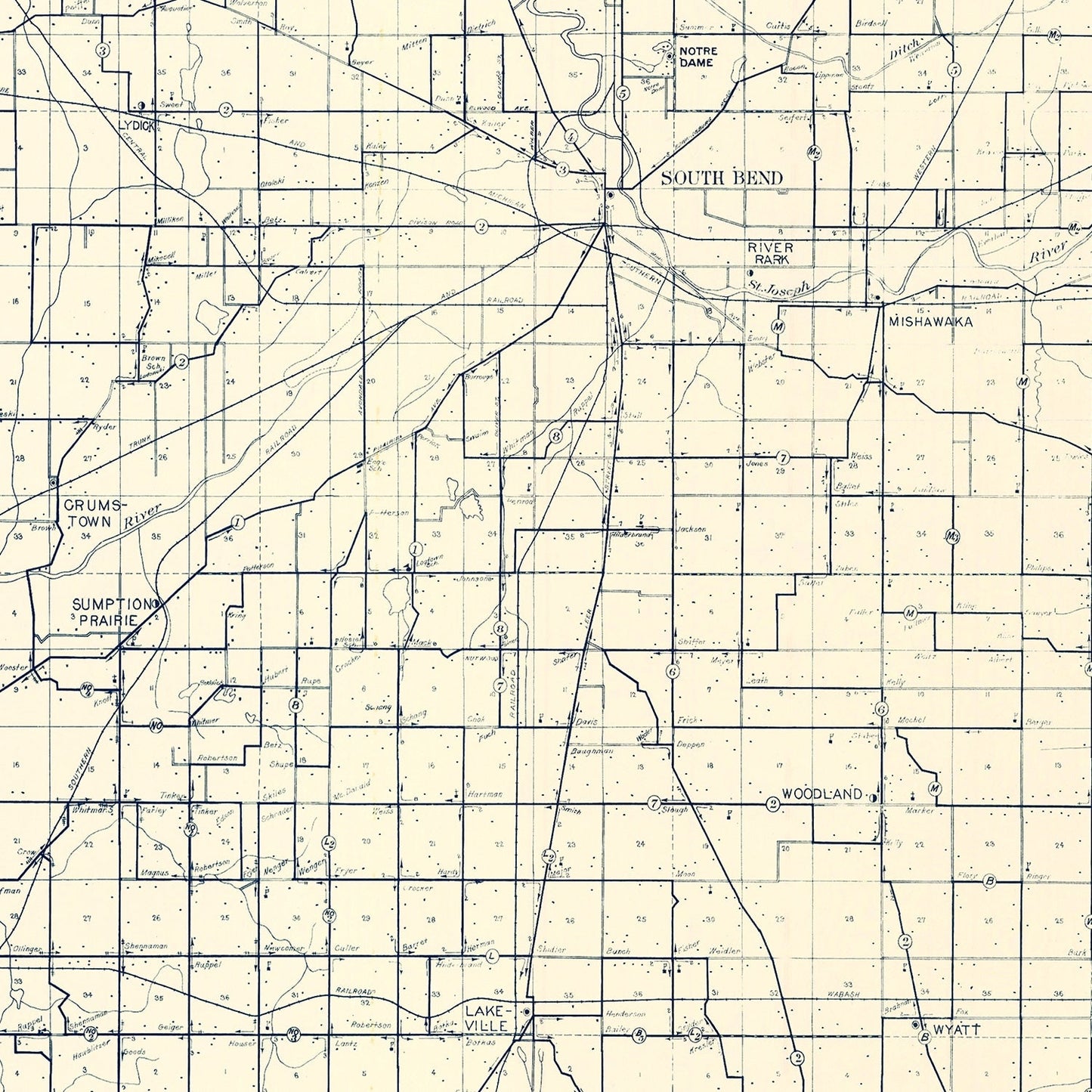 Vintage Map of St. Joseph County, Indiana 1910