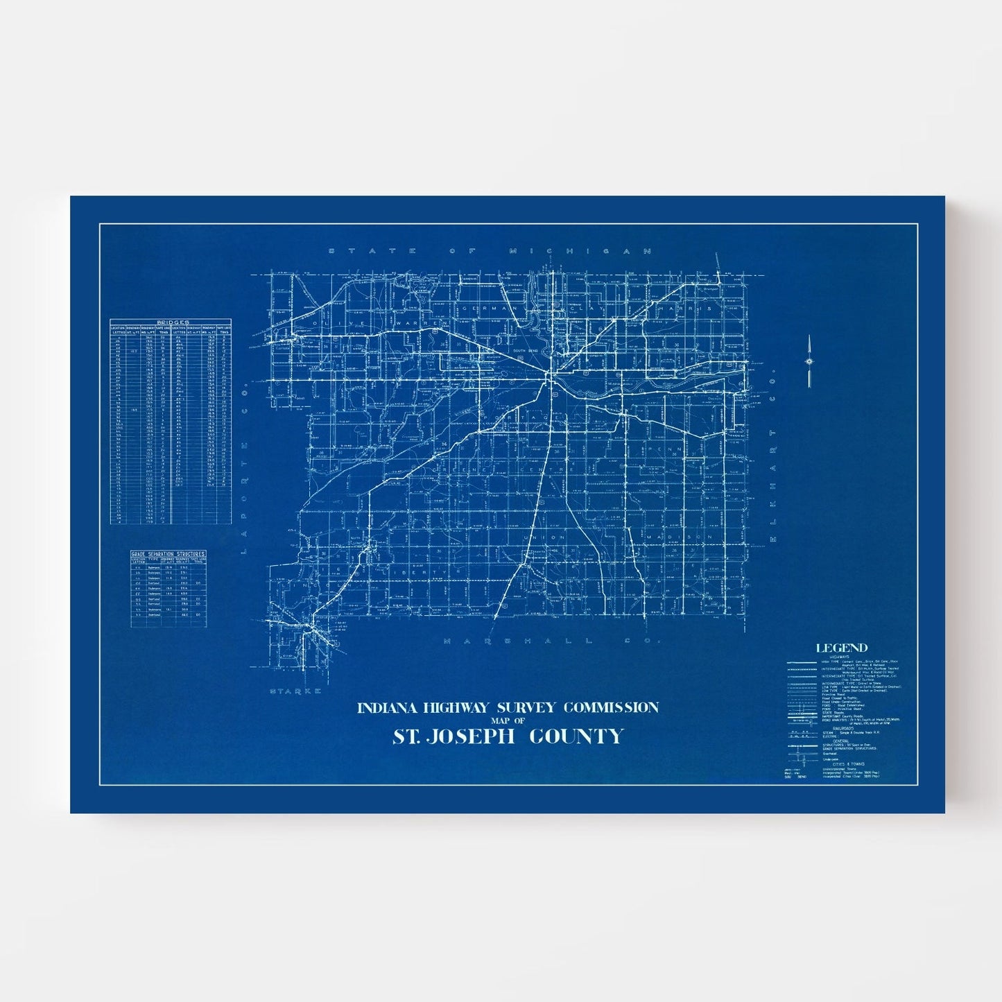 Vintage Map of St. Joseph County, Indiana 1936
