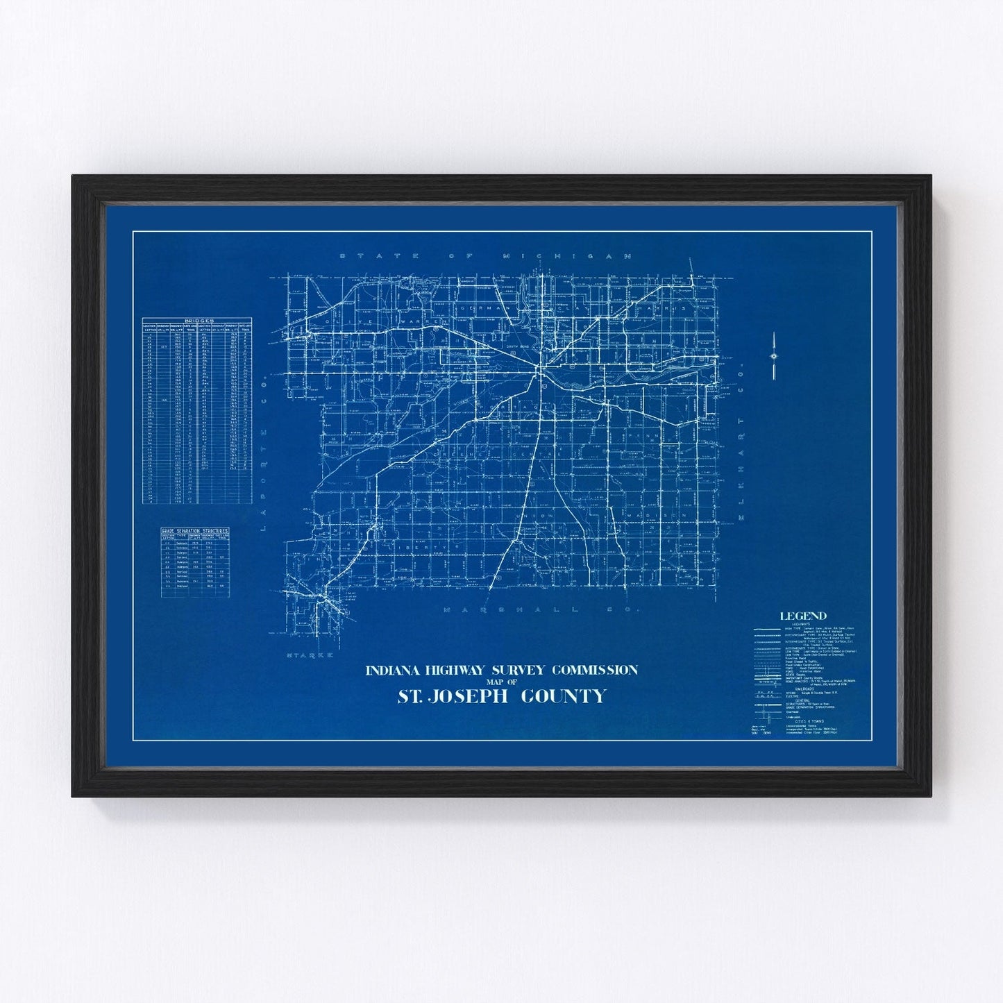 Vintage Map of St. Joseph County, Indiana 1936