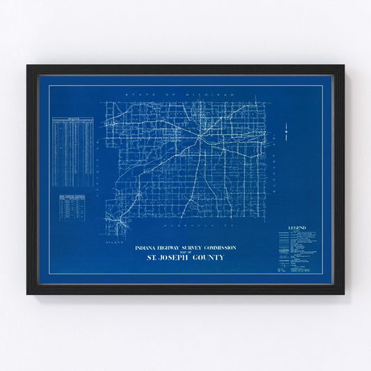Vintage Map of St. Joseph County, Indiana 1936