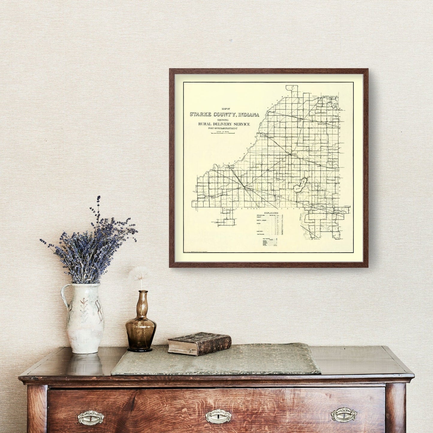 Vintage Map of Starke County, Indiana 1909