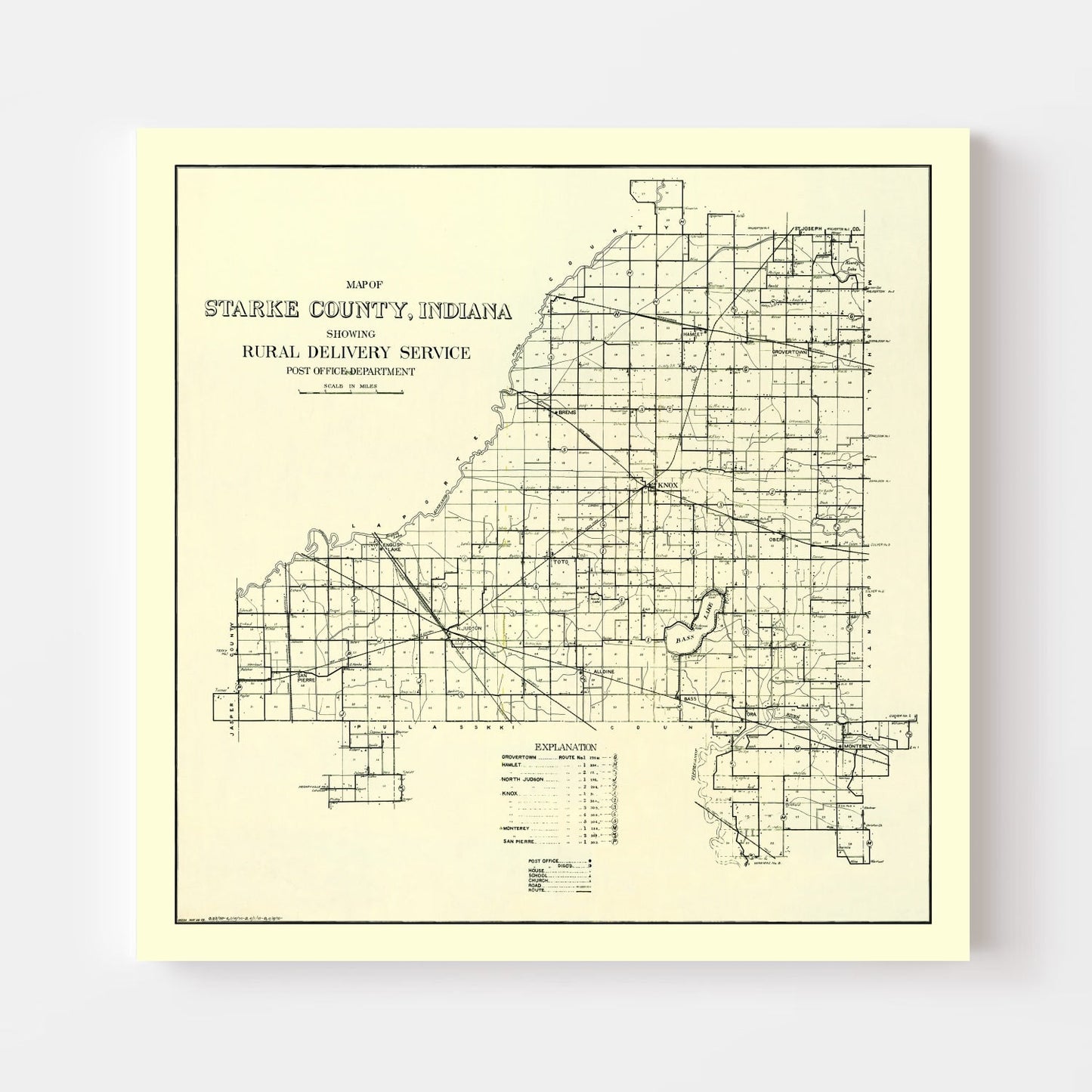 Vintage Map of Starke County, Indiana 1909
