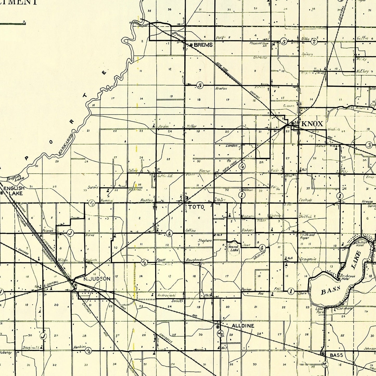 Vintage Map of Starke County, Indiana 1909