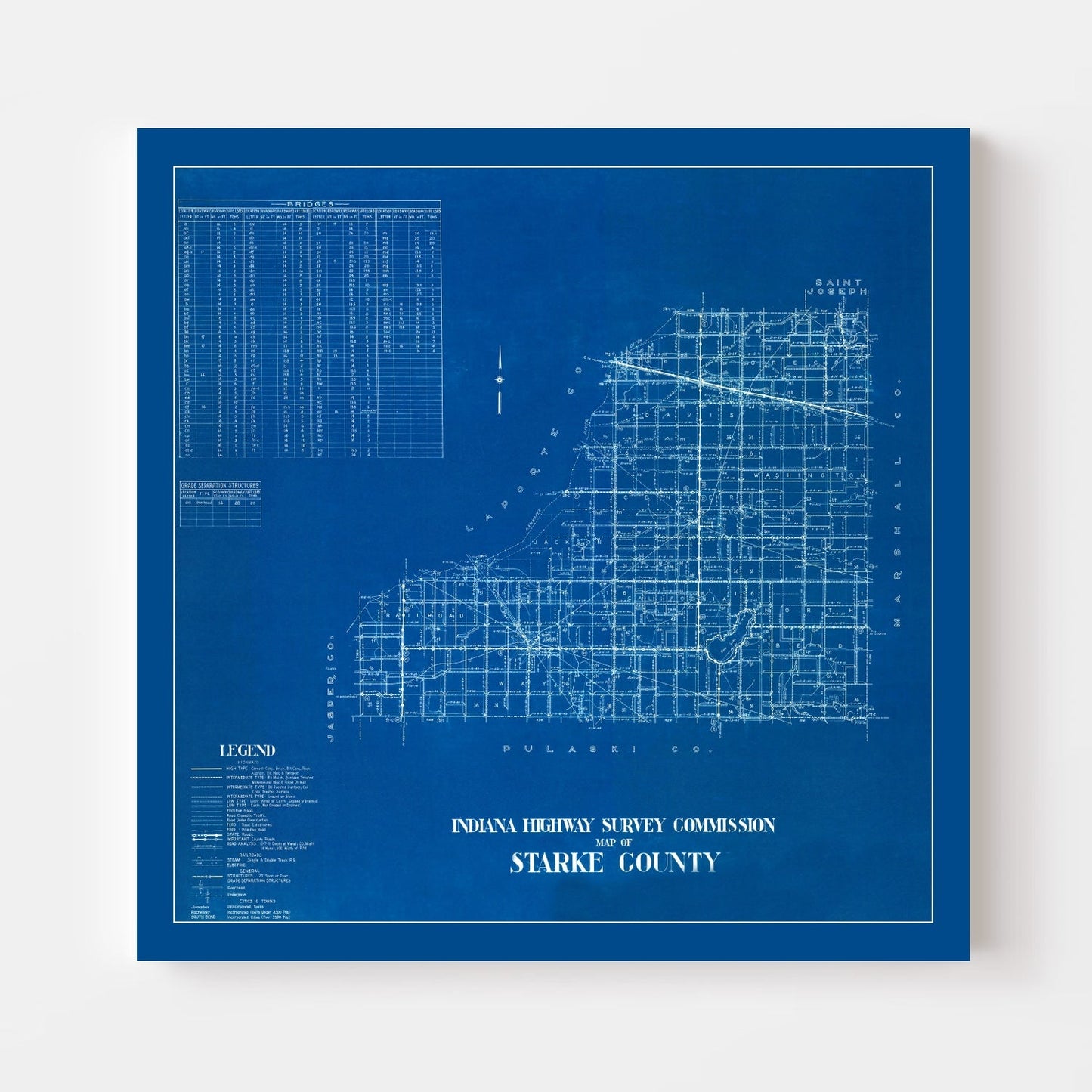 Vintage Map of Starke County, Indiana 1936