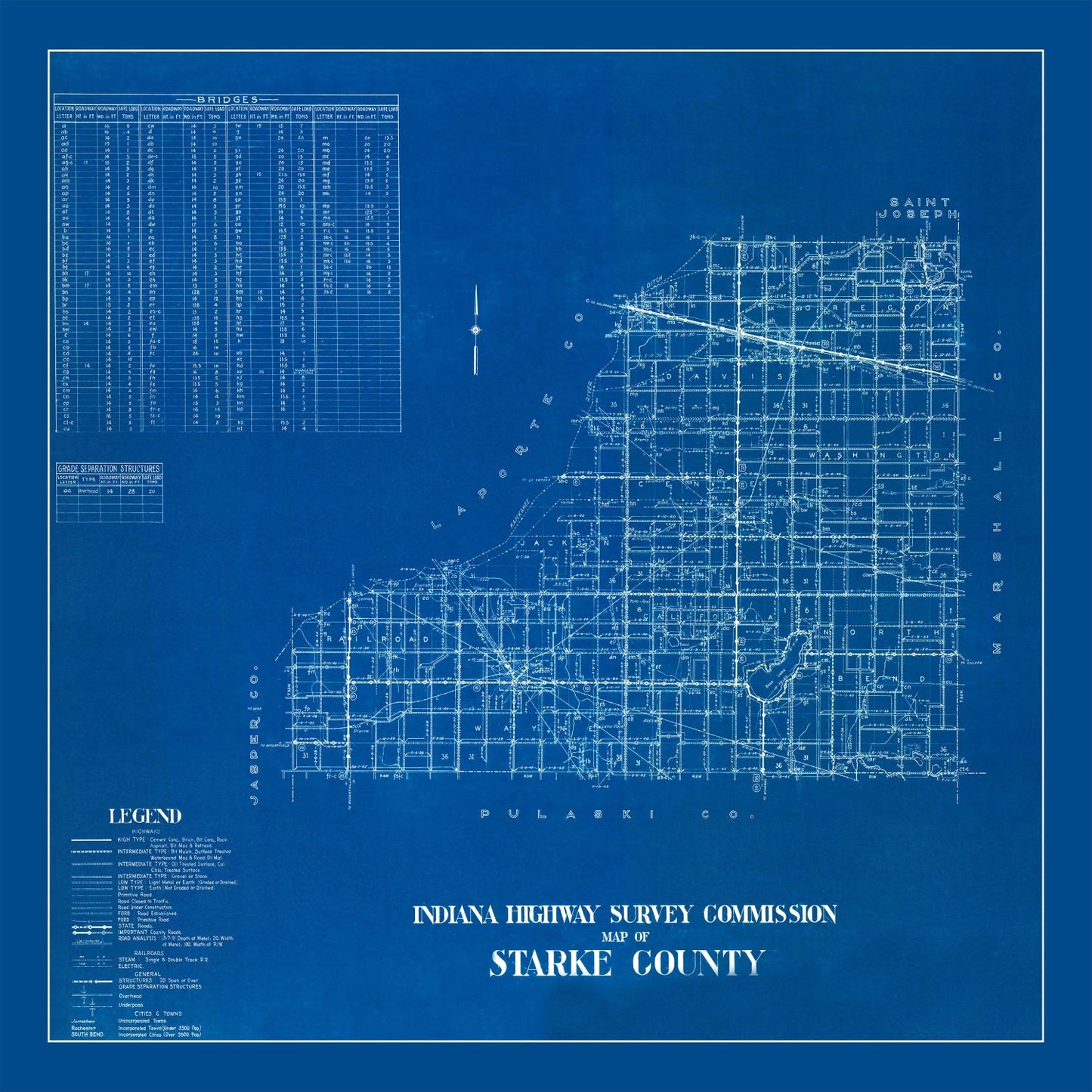 Vintage Map of Starke County, Indiana 1936