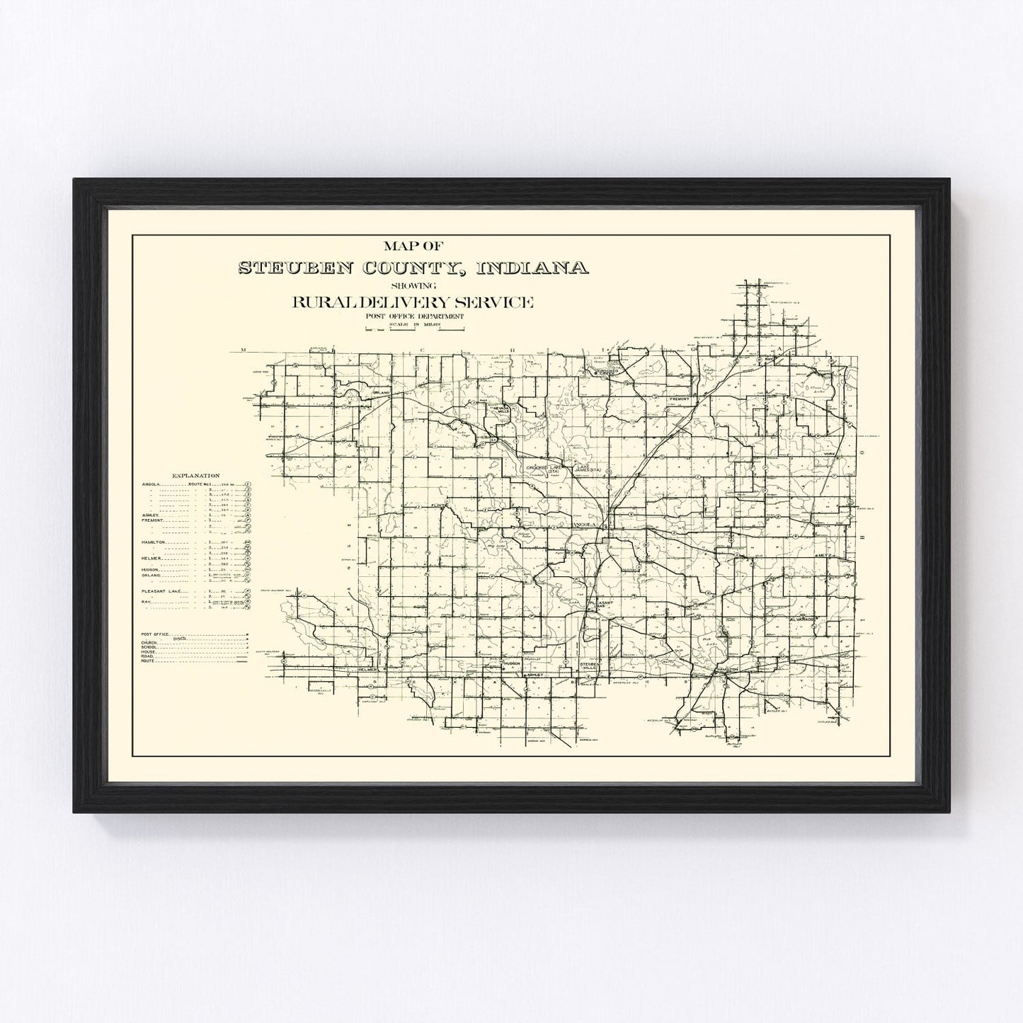 Vintage Map of Steuben County, Indiana 1910