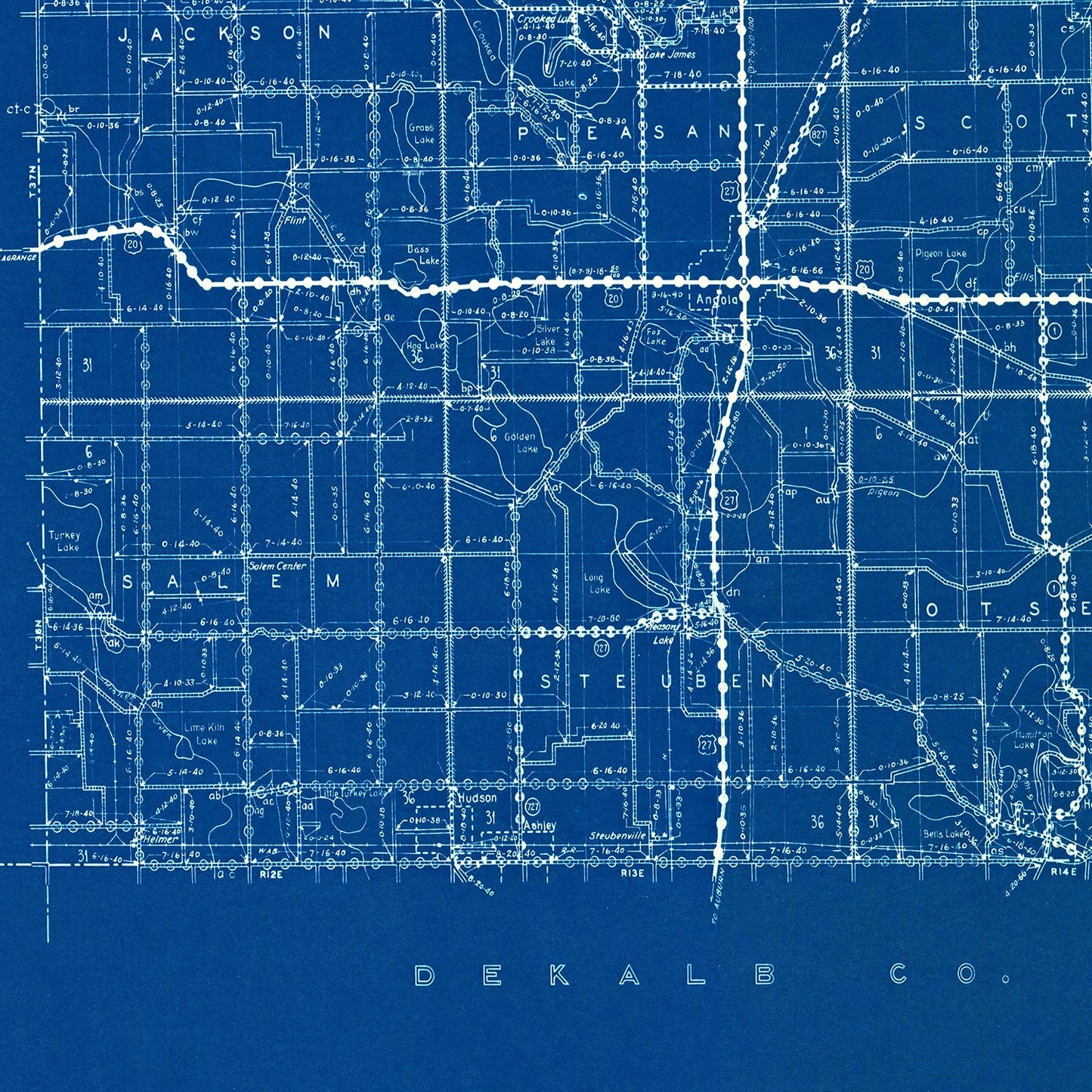 Vintage Map of Steuben County, Indiana 1936