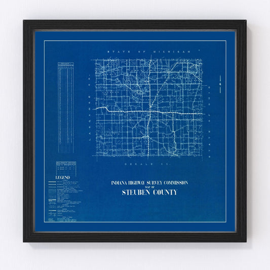 Vintage Map of Steuben County, Indiana 1936