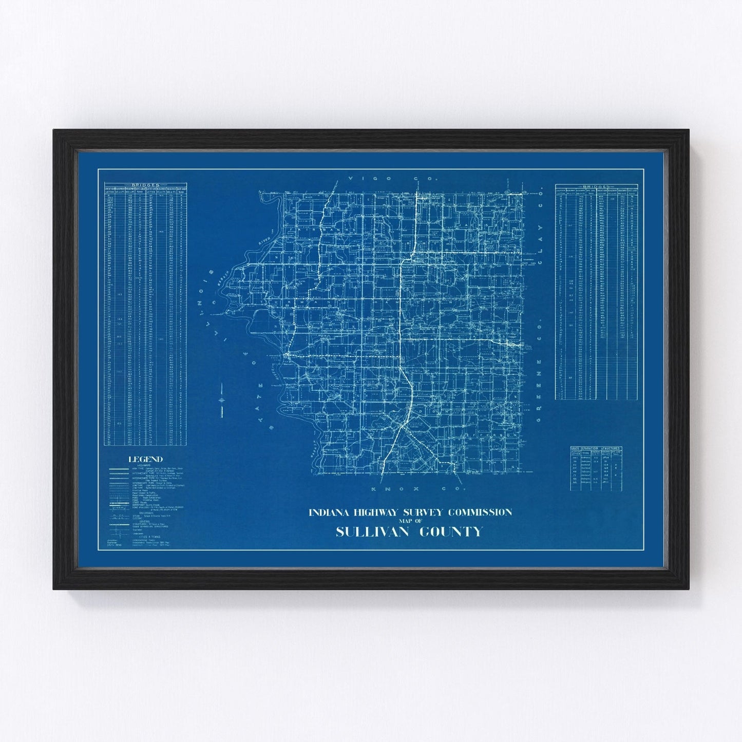 Vintage Map of Sullivan County, Indiana 1936