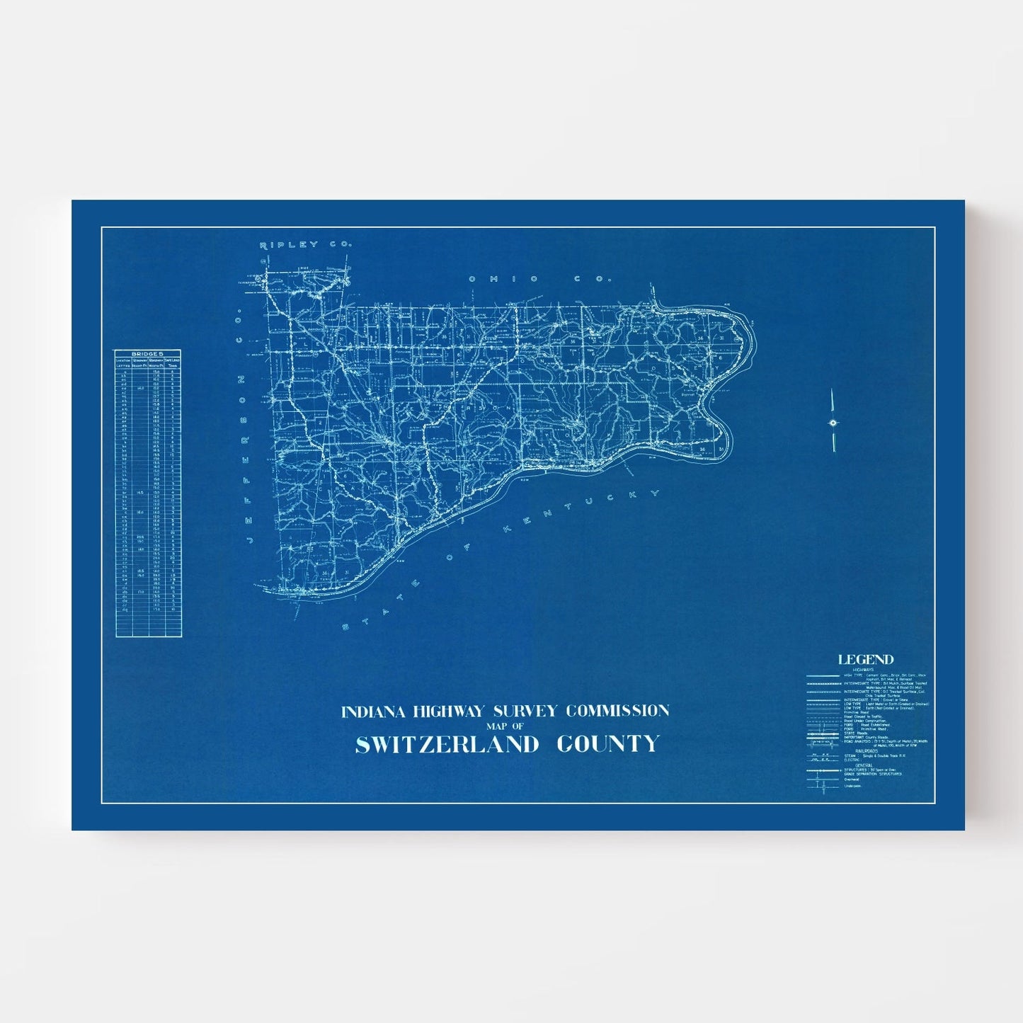 Vintage Map of Switzerland County, Indiana 1936