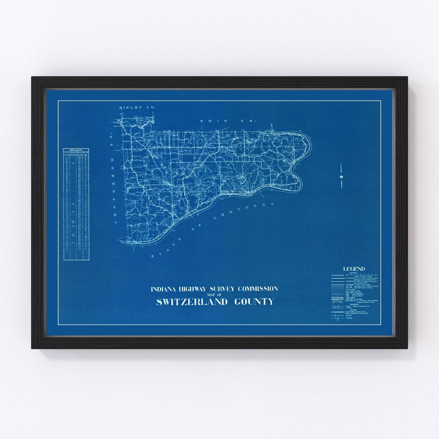 Vintage Map of Switzerland County, Indiana 1936